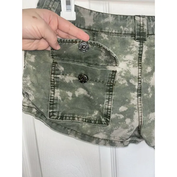 Y2K Free People Low Rise Micro Mini Shorts 4 Linen Cotton Green Acid Wash - Image 3