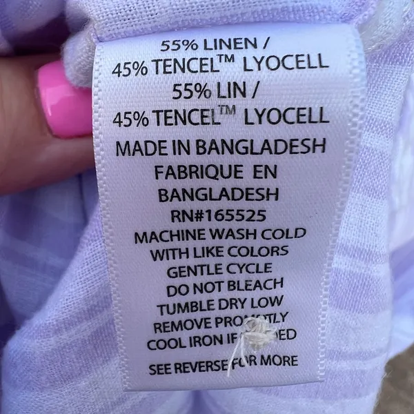Lola River Women's Large‎ Vintage Lavender Striped High Low Linen Blouse - Image 6