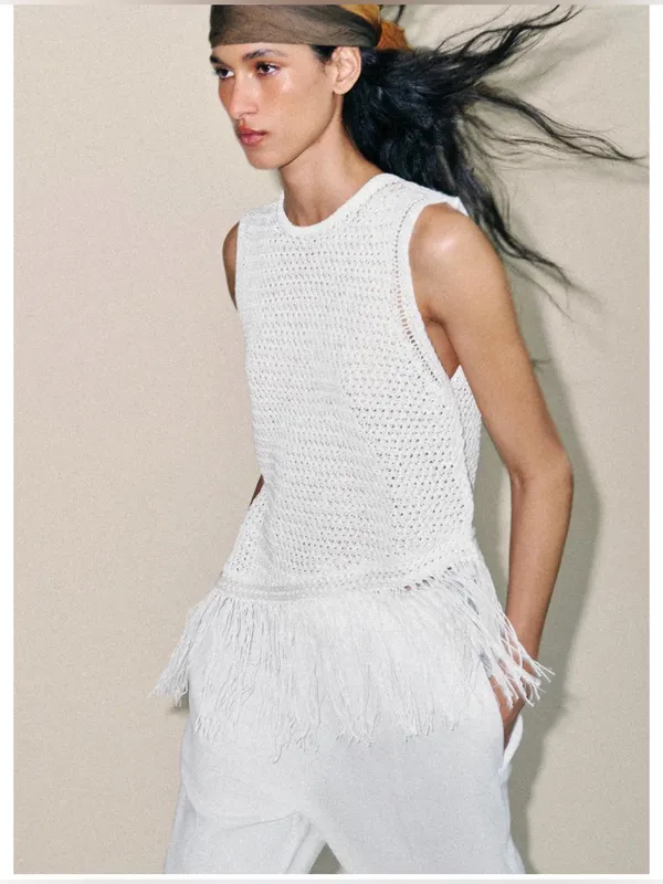Zara KNIT TOP WITH FRINGING - Image 2
