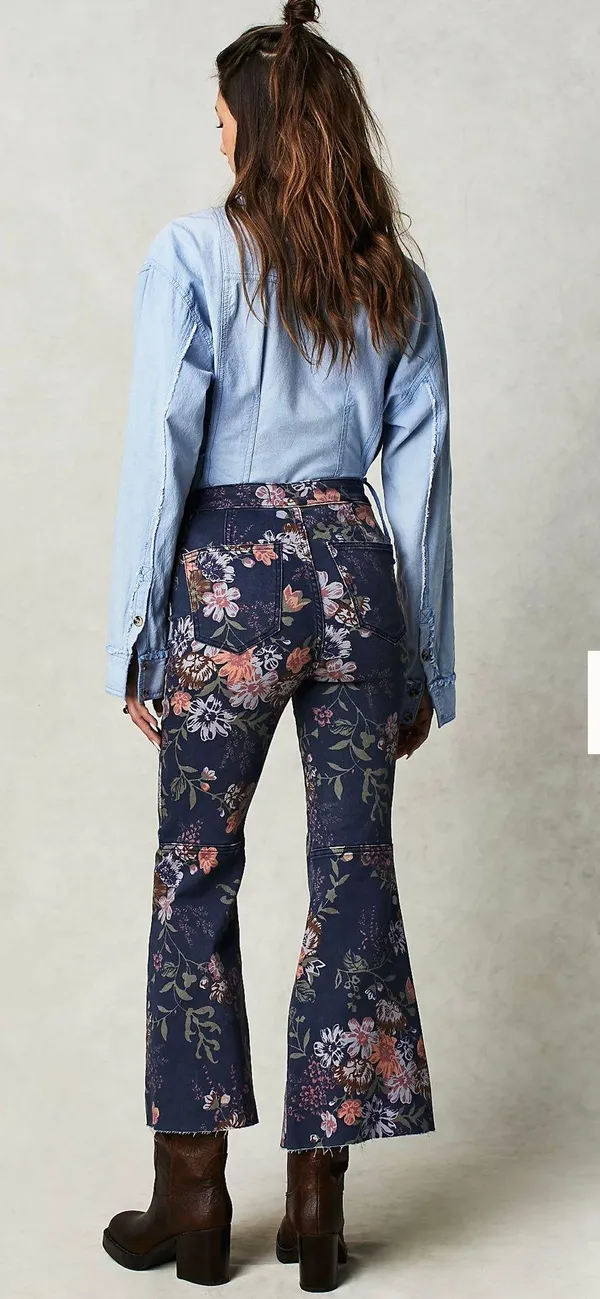Free People High Waisted Floral Jeans - Image 3