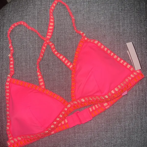 NEW Victoria's Secret Neon Coral Crochet Racerback Large - Image 5