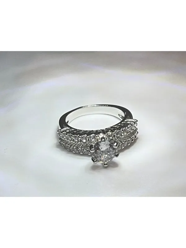Women’s Stainless Steel Round Cut Cubic Zirconia Double Row Pavé Statement Ring - Image 6