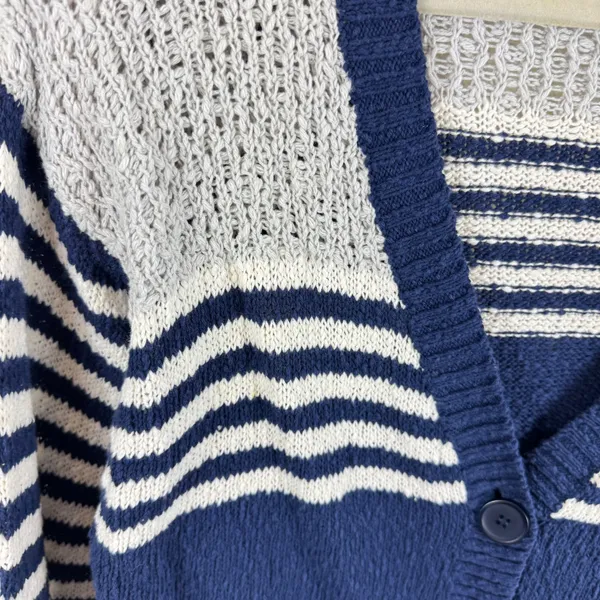 525 America Womens Navy Blue Striped Cotton Cropped V-Neck Cardigan Sweater S - Image 4