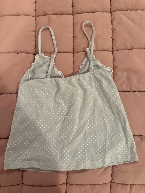 Brandy Melville Tank Top Light Blue and White Polka Dot - Image 2