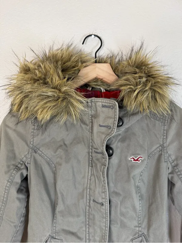 Y2K Hollister Bella Swan Olive Green Fur Trim Hooded Jacket Grail size Small - Image 3