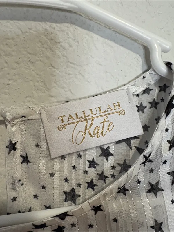 Tallulah Kate White flowy tiered Blouse Black Stars and Balloon Sleeves - Image 2