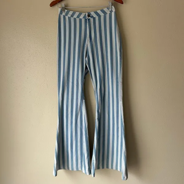 Buddy Love Blue and White Jojo High Waist Stripe Flare Jeans Size 28 - Image 5