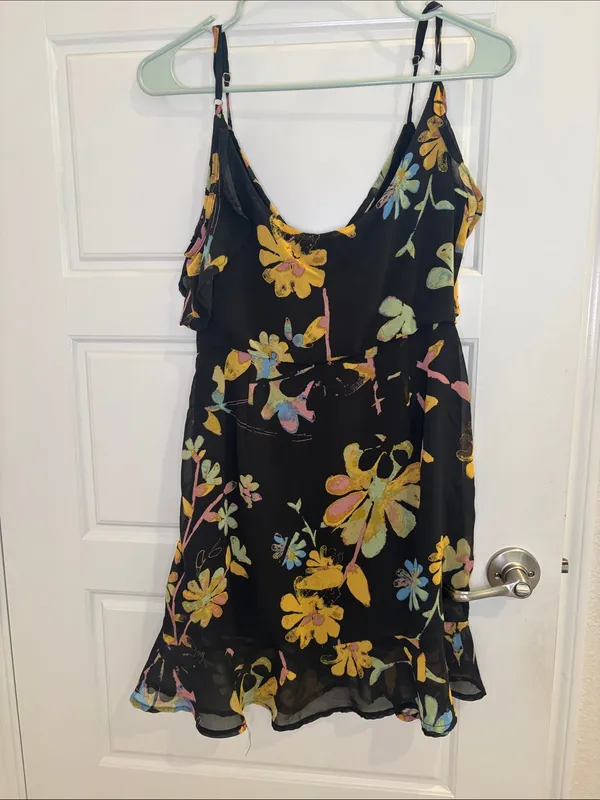 Urban Outfitters UO Black Floral Ruffle Mini Dress Y2K Medium - Image 4