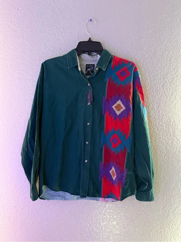 Vintage Roper Teal Southwestern Aztec Button Down Western Shirt Womens Cowgirl - Image 3
