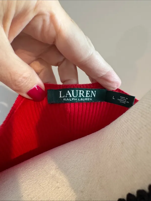 Lauren Ralph Lauren Red Off-the-Shoulder Ribbed Sweater - Image 2