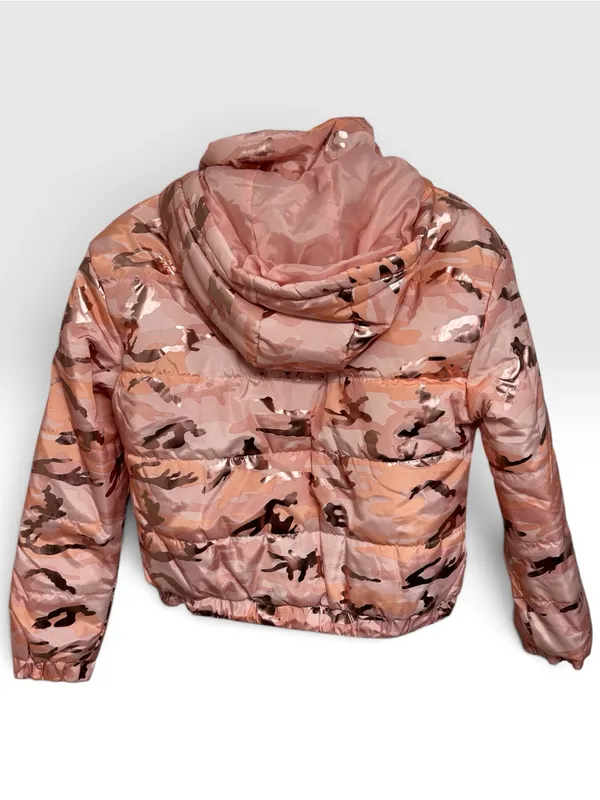 NWT Ashley Outerwear Rose Gold Metallic Camo Puffer Jacket Size M - Image 3