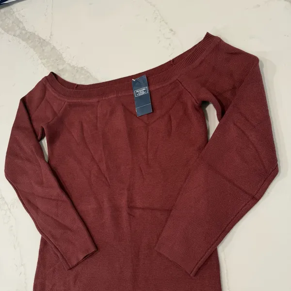 Abercrombie & Fitch NWT Off The Shoulder Midi Sweater Dress Womens Medium Copper - Image 5