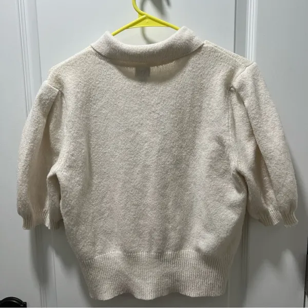 A New Day White Sweater With Button Details Short Sleeve Size Small - Image 3