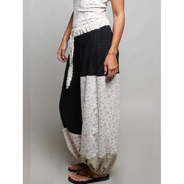 POL Boho Patchwork Balloon Wide Leg Pants, XL, Black Multi Jogger Style - Image 2