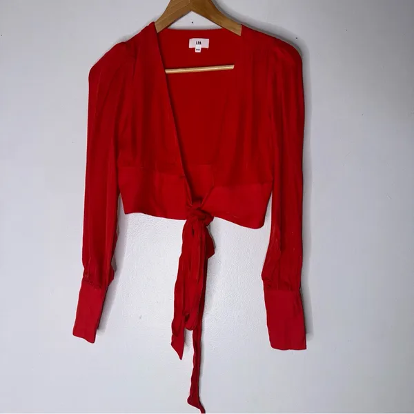Revolve LPA red wrap crop top - size XXS Silk‎ Blend CP - Image 3