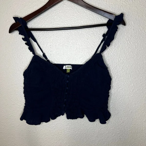 Anthropologie | Celandine Navy Blue Peasant Boho Smocked Strappy Crop Top SMALL - Image 2