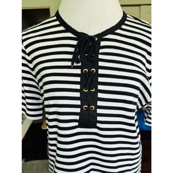 Lauren Ralph Lauren Nautical Lace-Up Ribbed Top Boxy Fit L/XL (Tag 2X) - Image 5