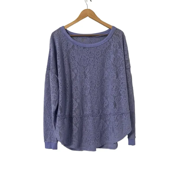 FREE PEOPLE Purple Glacier Not Cold In This Top Lilac Lace Pullover Top Crew - Image 4