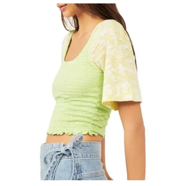 Free People Marigold Smocked Crop Top Key‎ Lime Green SS Size Large NWT - Image 10