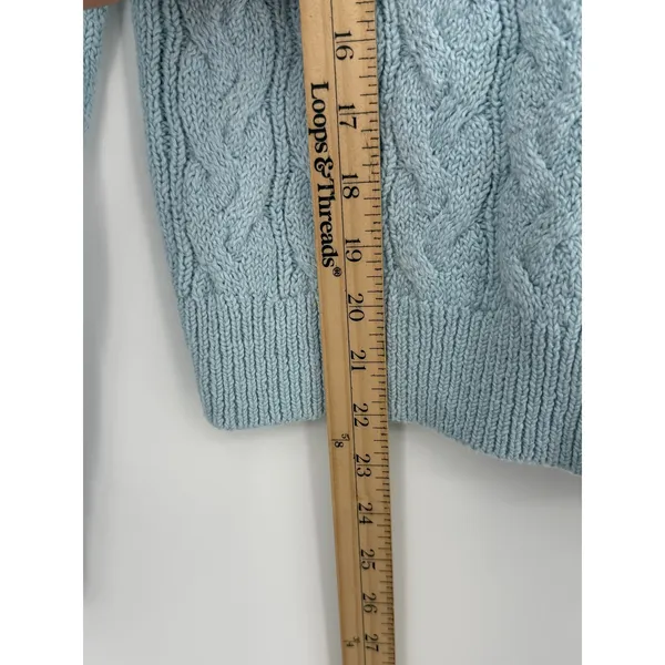 J.Crew Women’s Cable Knit Roll Neck Sweater Light Blue Size Small Cotton Blend - Image 4