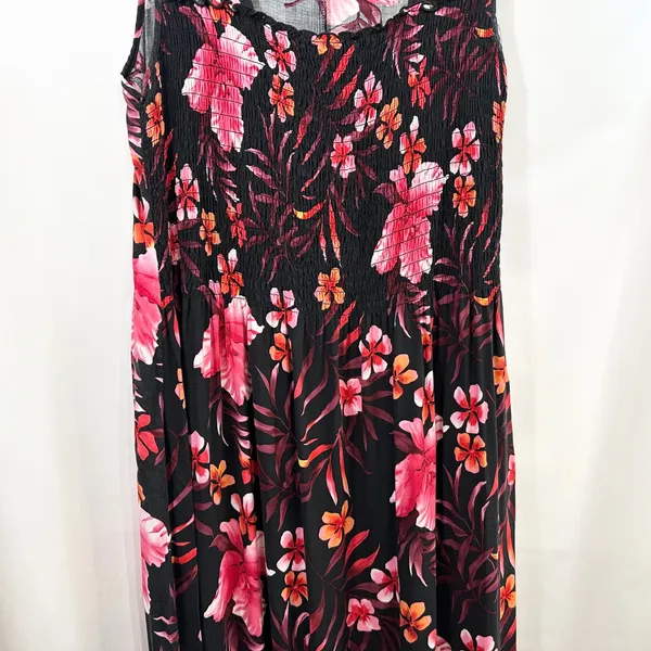 Kim Rogers Plus Size 1X Maxi Dress Black Pink‎ Tropical Coastal Beachy Fairy 484 - Image 4