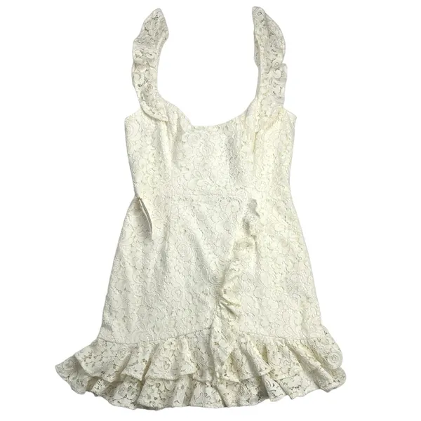 Bardot Adira Lace Mini Dress Orchid White Cream Ruffle Cocktail Party Sz M US 6 - Image 2