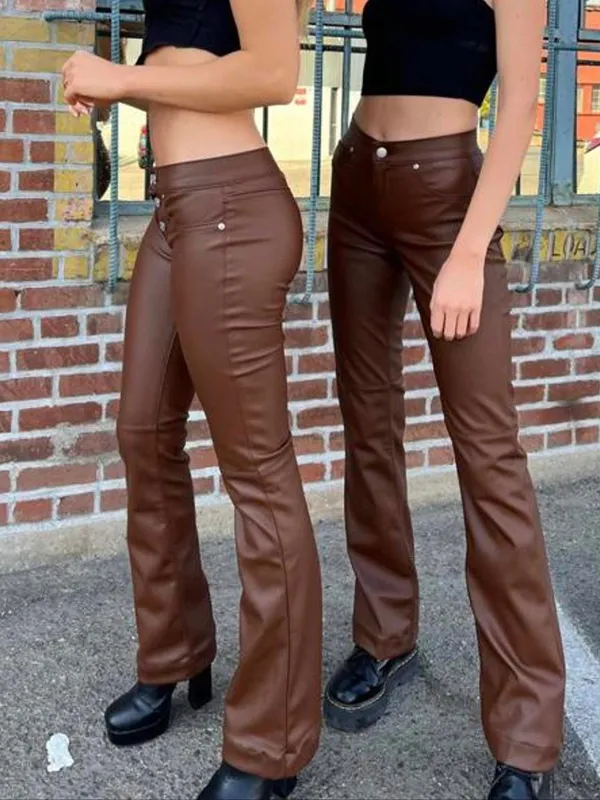 Revice Brown Faux Leather Flare Pant - Image 3