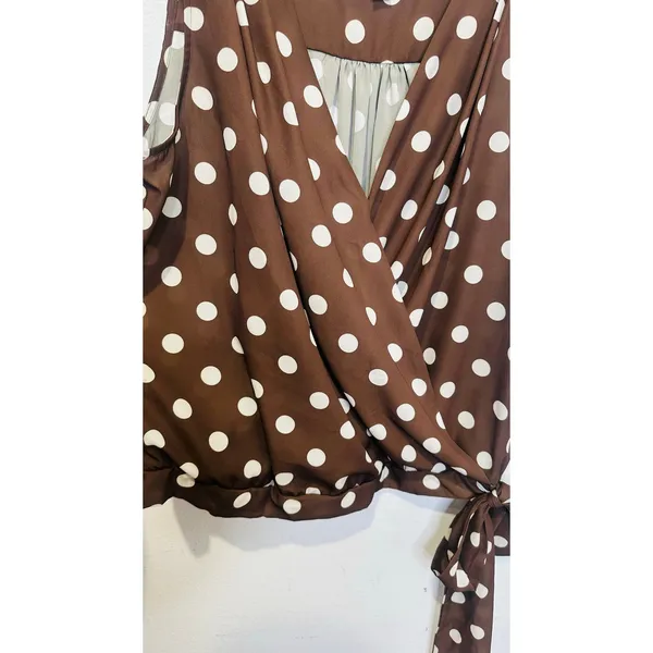 SWEET PEA Brown White Polka-Dot Sleeveless V-Neck Elastic Waist Top size Large - Image 6