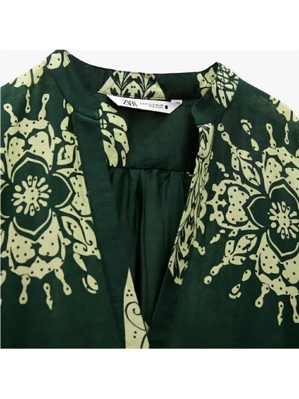 Zara Dark Green Midi Dress with Light Green Botanical Print - Image 4