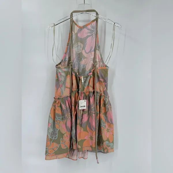 Free People Sz medium Deserted‎ Island Mini Dress Rainforest Floral Tie Rope - Image 3