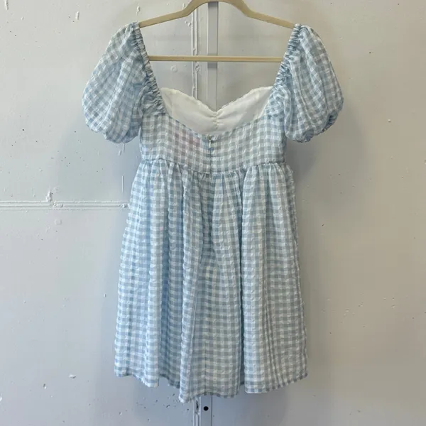 Sugar Thrillz Dolls Kill‎ Mini Dress Gingham Plaid Puff Sleeve XS A-line Blue - Image 2