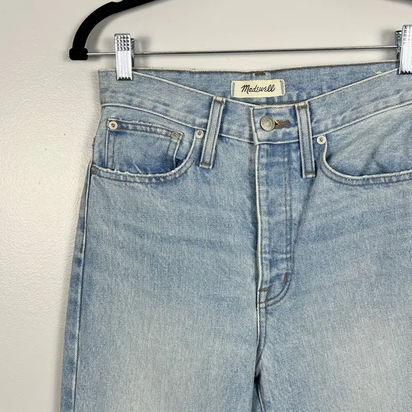 Madewell Classic‎ Straight Jeans Size 25 Blue Distressed High Rise Rigid Denim - Image 6