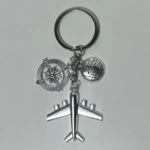 Airplane Aviation World Globe Travel Compass Charm Keyring Keychain - Image 4