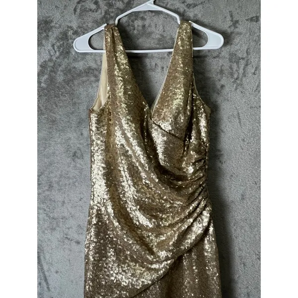 Revelry Dawson Champagne Gold Sequin Maxi Dress Sz 14 Bridesmaid Formal Gown New - Image 2
