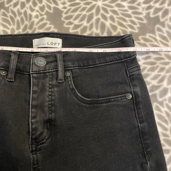 LOFT High Waist Straight Crop Jeans size 24 00 Frayed Hem Black Everyday Casual‎ - Image 5