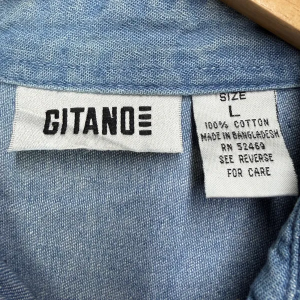 Gitano Vintage‎ Womens L Denim Cottagecore Western Ruffle Button Front Shirt Top - Image 3