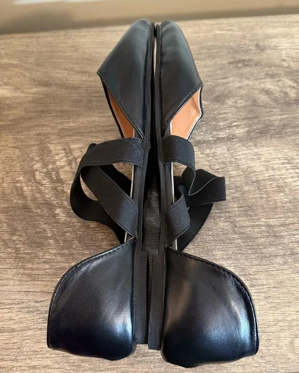Black Faux Leather Flats Dress Shoes Size 40 Pointed Toe elastic straps - Image 6