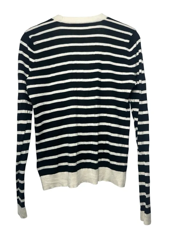 Ralph Lauren Black and White Striped V-Neck Cardigan - Image 7