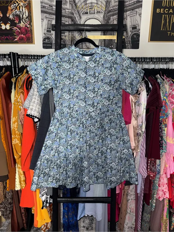 Hyacinth House Ellie Blue Multi Floral Zip Front Mini Dress Womens XS EUC - Image 2