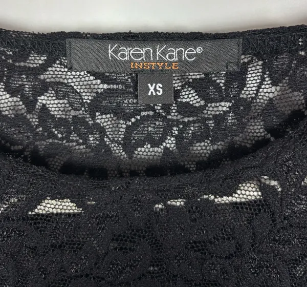 Karen Kane Lace Tee Size XS Black Short Sleeve Crew Neck Whimsigoth Sheer - Image 3