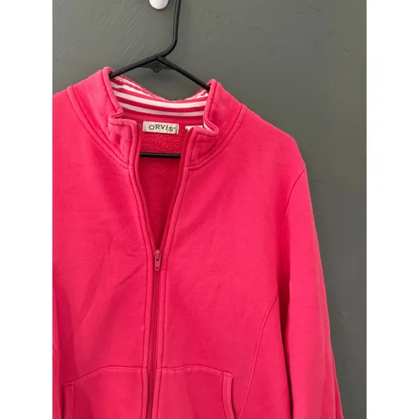 Orvis Womens‎ Pink Full Zip Mock Neck Fleece Sweatshirt Size M Cotton Spring - Image 2