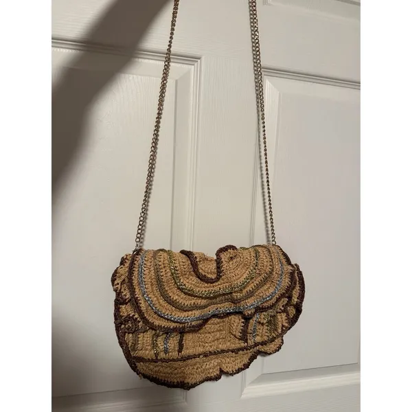 Maeve Anthropologie Raffia‎ Ruffle Clutch Crossbody Purse Resort Beach Vacation - Image 3