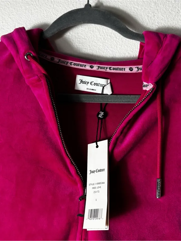 NWT Juicy Couture Free Love Velour Cropped Hoodie Size S - Image 3