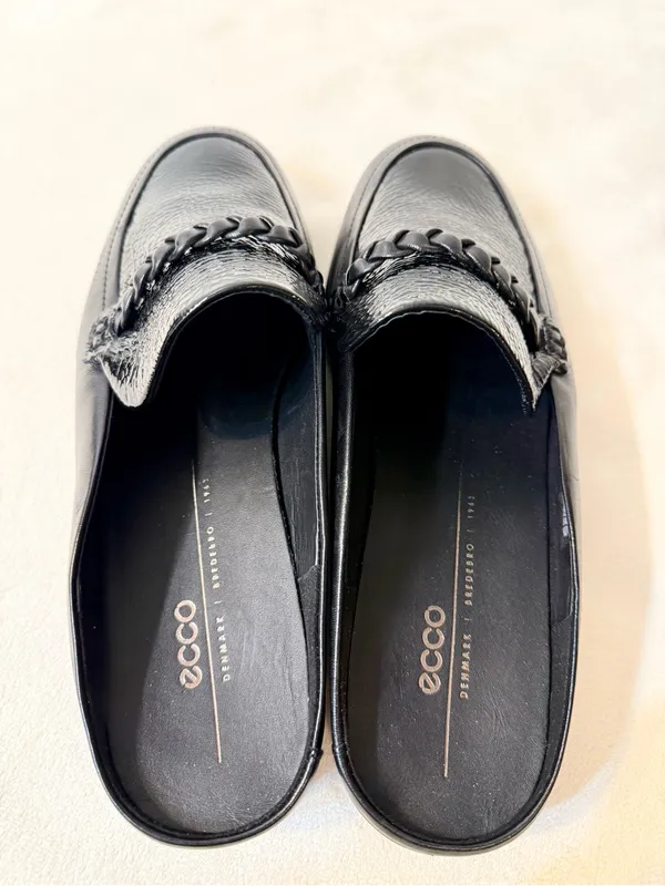 ECCO Sculpted Luxury Braided Mule Black/Black Patent Size 39 - Image 9