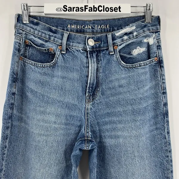 American Eagle 90s Bootcut Denim Blue Jeans Split Hem High Rise Women’s Size 8 R - Image 4