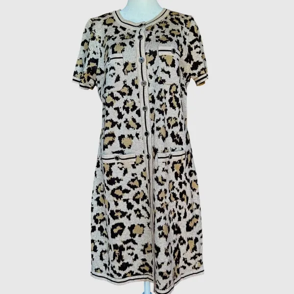 Heartloom‎ Vivette Leopard Print Knit Dress Sz L - Image 6