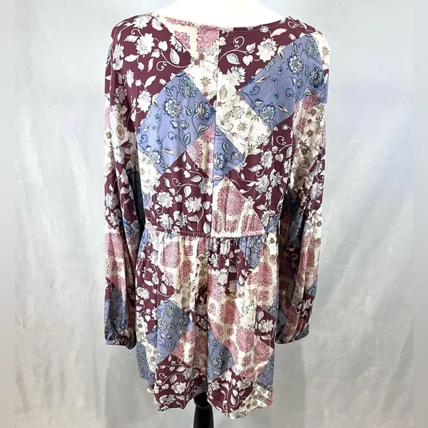 Maurice’s plus long sleeve boho patchwork smocked peplum top size 1X - Image 6