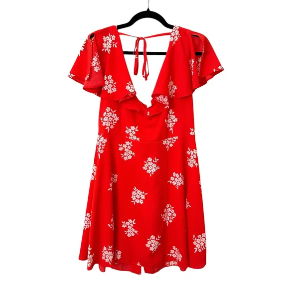 ASOS DESIGN Flutter Sleeve Floral Mini‎ Dress Red Sz 10 - Image 2