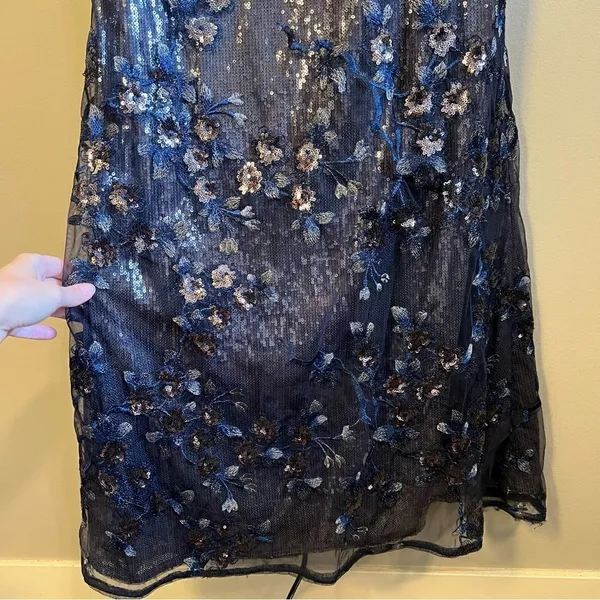 Aidan Mattox Blue Sequin Off the Shoulder‎ Dress Gown Long 6 - Image 4