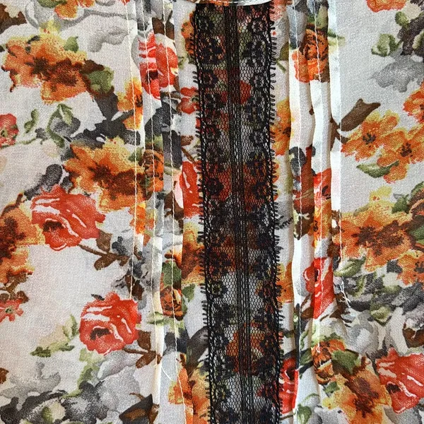 PAPAYA Boho Sleeveless Tank Blouse LARGE Ruffle Hem Lace Orange Floral Feminine - Image 3